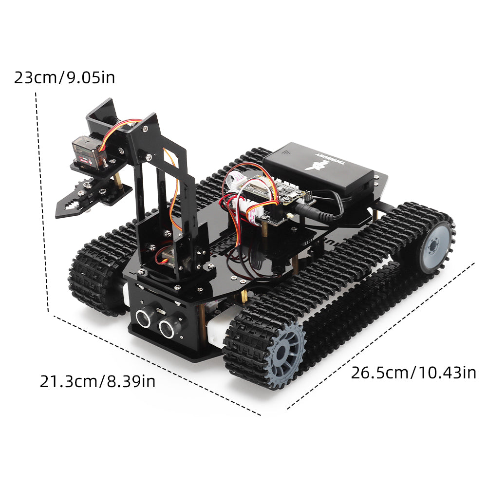 Tscinbuny ZYC0204 Smart Robot Car Kit with Track Wheels & Robotic Arm Function – ESP32-WROOM32 Development Board Robot for Arduino Learning Projects