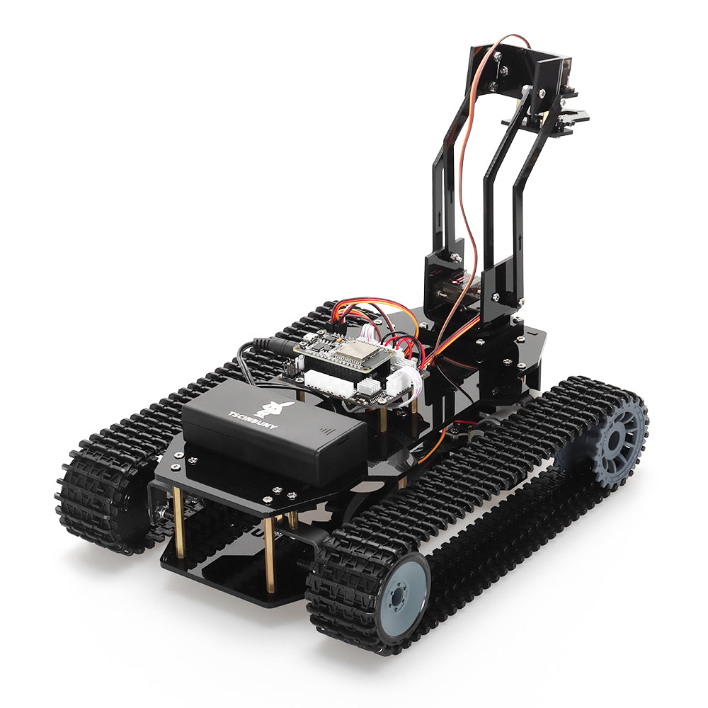 Tscinbuny ZYC0204 Smart Robot Car Kit with Track Wheels & Robotic Arm Function – ESP32-WROOM32 Development Board Robot for Arduino Learning Projects