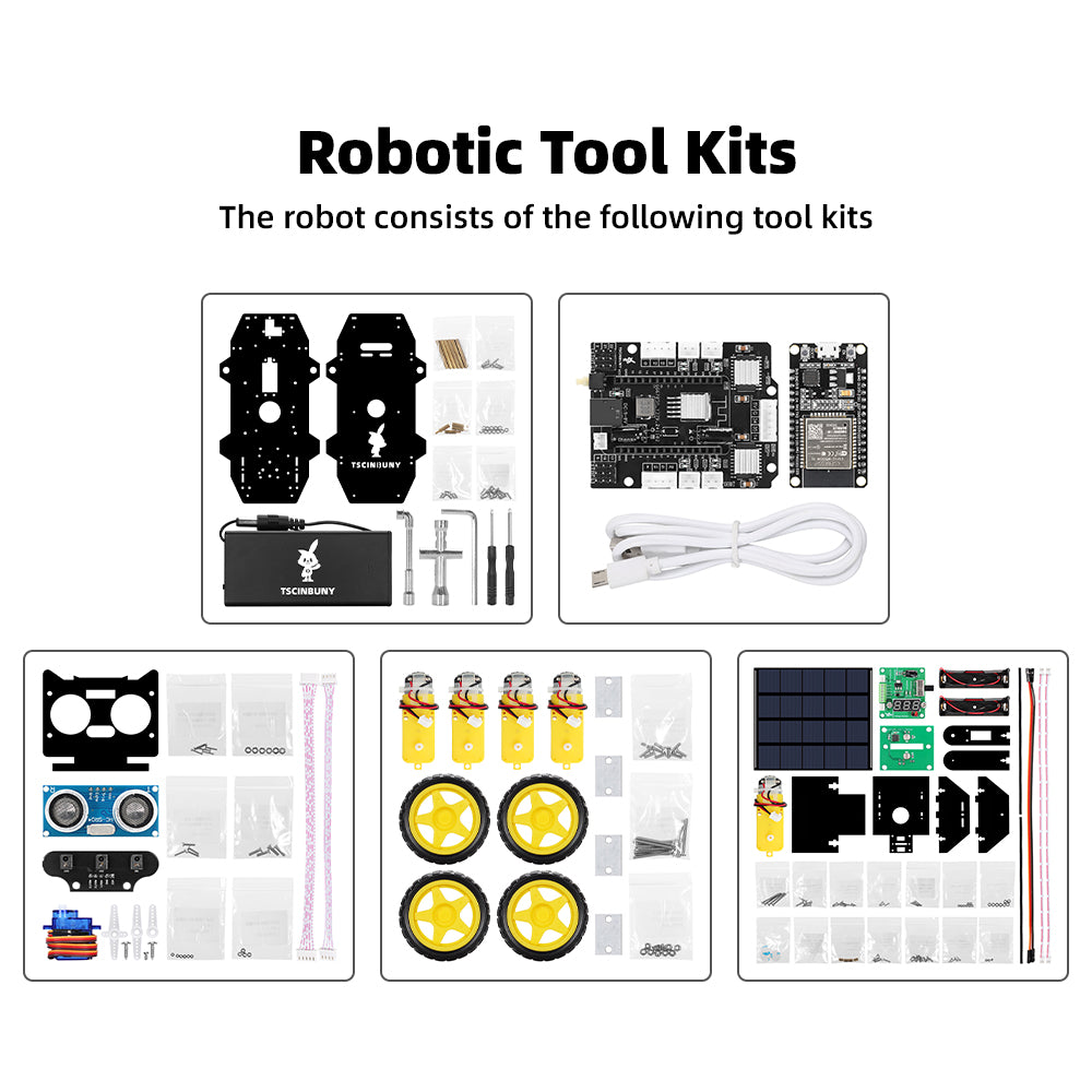 Tscinbuny ZYC0209 Smart Robot Car Kit with Rubber Wheels & Robotic Solar Function – ESP32-WROOM32 Development Board Robot for Arduino Education Projects