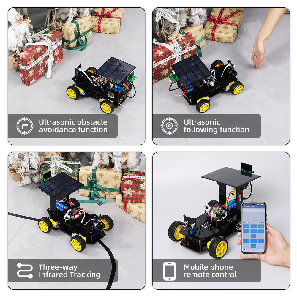 Tscinbuny ZYC0209 Smart Robot Car Kit with Rubber Wheels & Robotic Solar Function – ESP32-WROOM32 Development Board Robot for Arduino Education Projects