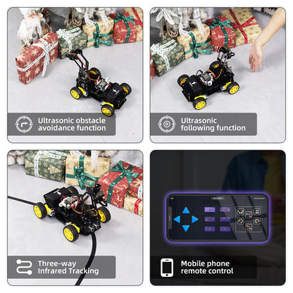 Tscinbuny ZYC0210 Smart Robot Car Kit with Rubber Wheels & Robotic Arm Function – ESP32-WROOM32 Development Board Robot for Arduino Learning Projects