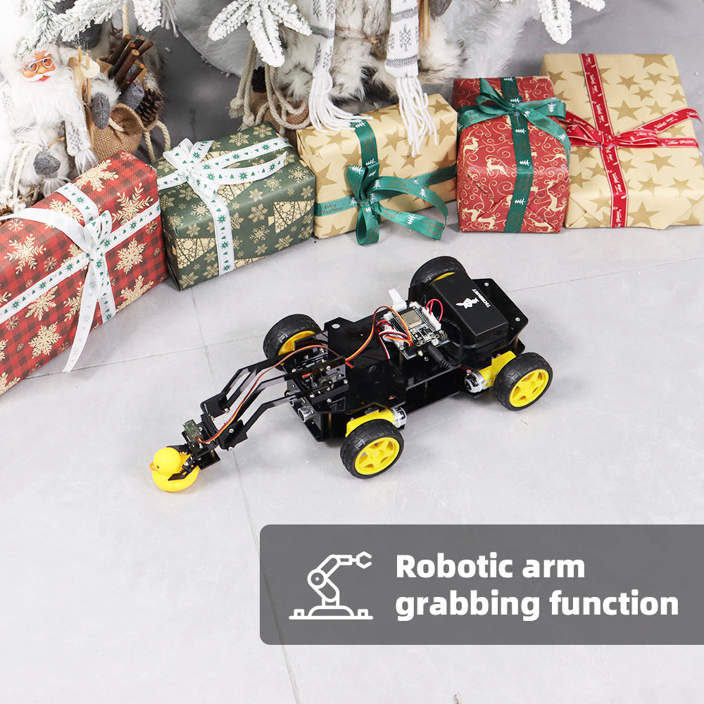 Tscinbuny ZYC0210 Smart Robot Car Kit with Rubber Wheels & Robotic Arm Function – ESP32-WROOM32 Development Board Robot for Arduino Learning Projects