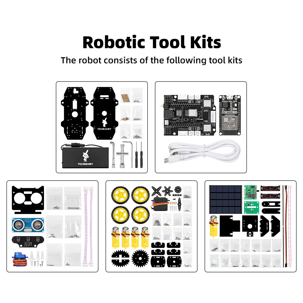 Tscinbuny ZYC0214 Smart Robot Car Kit with Ackermann Wheels & Solar Function – ESP32-WROOM32 Development Board Robot for Arduino Projects