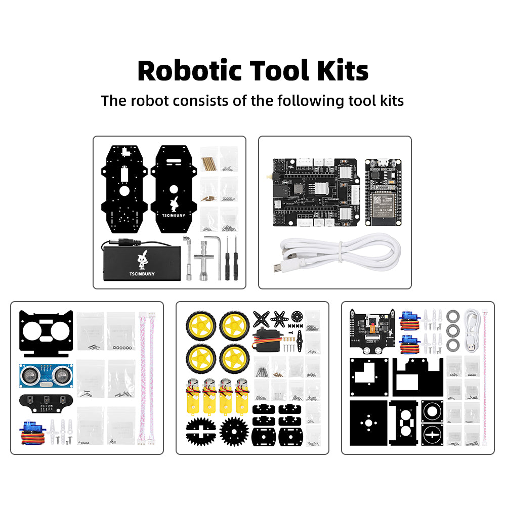 Tscinbuny ZYC0215 Smart Robot Car Kit with Wireless Ackermann Wheels – Camera Car featuring ESP32-WROOM32 Development Board for Arduino Learning