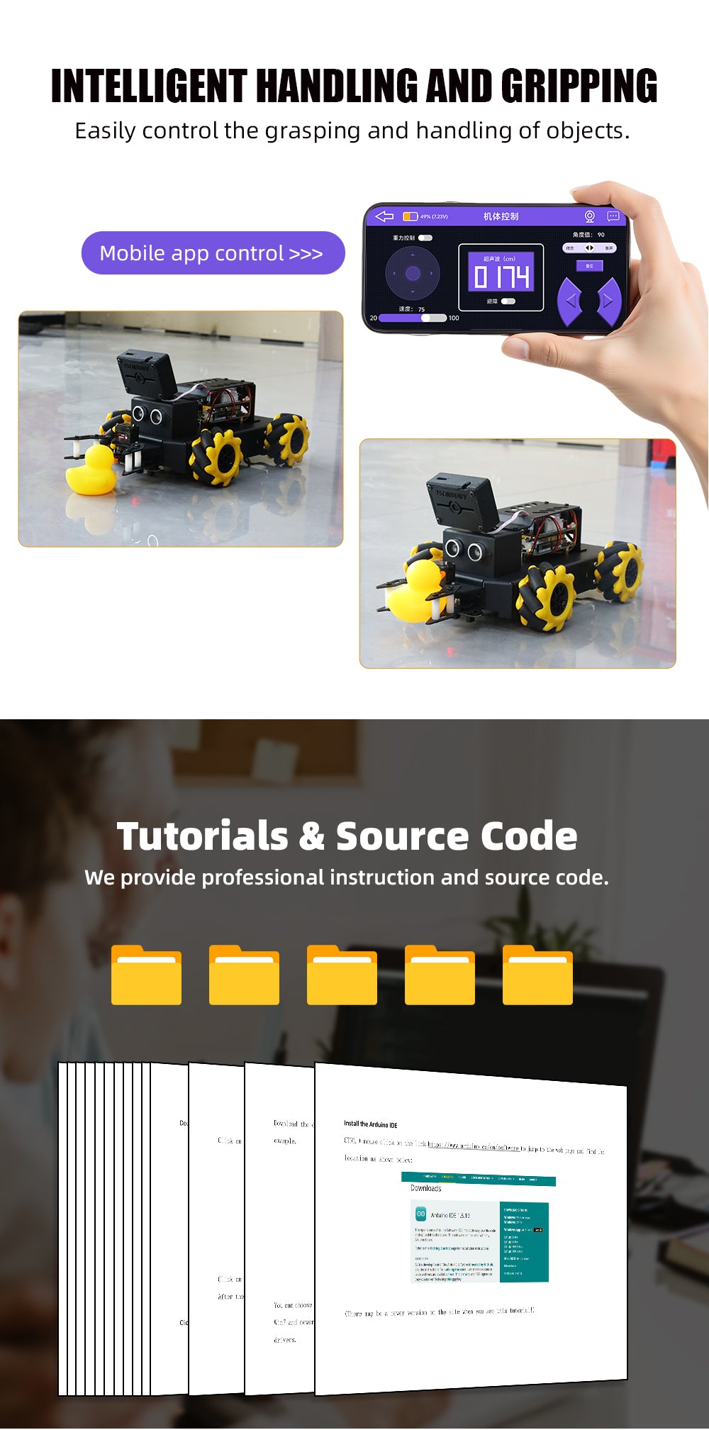 Tscinbuny ZYC0219 Smart Robot Car Kit with ESP32-S3 AI Visual Interaction – Mecanum Wheel Robot with Face Recognition & Expandable Robotic Arm