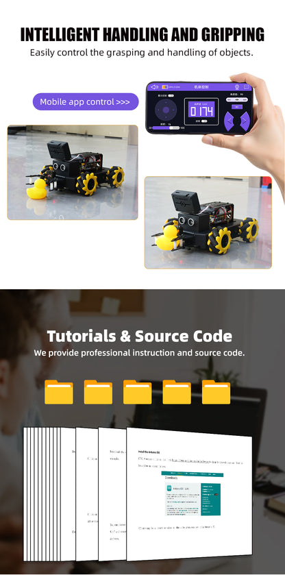 Tscinbuny ZYC0219 Smart Robot Car Kit with ESP32-S3 AI Visual Interaction – Mecanum Wheel Robot with Face Recognition & Expandable Robotic Arm