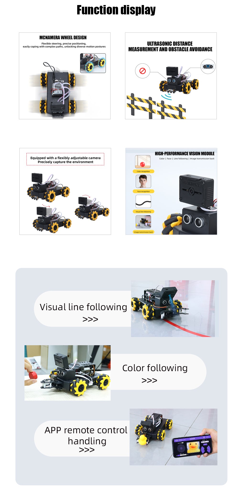 Tscinbuny ZYC0219 Smart Robot Car Kit with ESP32-S3 AI Visual Interaction – Mecanum Wheel Robot with Face Recognition & Expandable Robotic Arm