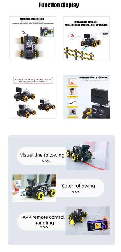 Tscinbuny ZYC0219 Smart Robot Car Kit with ESP32-S3 AI Visual Interaction – Mecanum Wheel Robot with Face Recognition & Expandable Robotic Arm